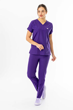 Terikoton Yarasa Kol Doktor Hemşire Forması Mor (TYRS00011)