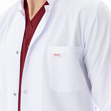 Hakim Yaka Uzun Boy Erkek Doktor Önlüğü Alpaka Kumaş Beyaz (BEO103)