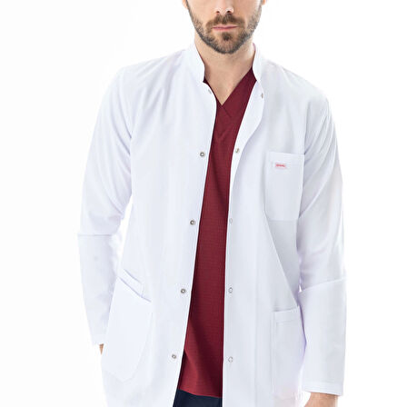 Hakim Yaka Uzun Boy Erkek Doktor Önlüğü Alpaka Kumaş Beyaz (BEO103)