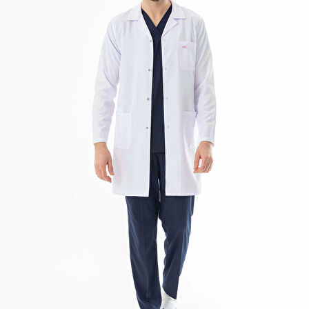 Spor Yaka Uzun Boy Erkek Doktor Önlüğü Alpaka Kumaş Beyaz (BEO102)