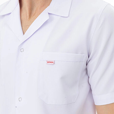 Spor Yaka Kısa Kol Erkek Doktor Önlüğü Alpaka Kumaş Beyaz (BEO106)
