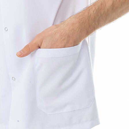 Spor Yaka Kısa Kol Erkek Doktor Önlüğü Alpaka Kumaş Beyaz (BEO106)