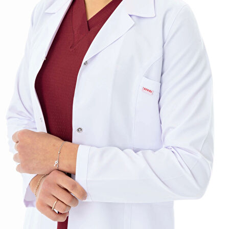 Spor Yaka Orta Boy Kadın Doktor Önlüğü Alpaka Kumaş Beyaz (BKO006)