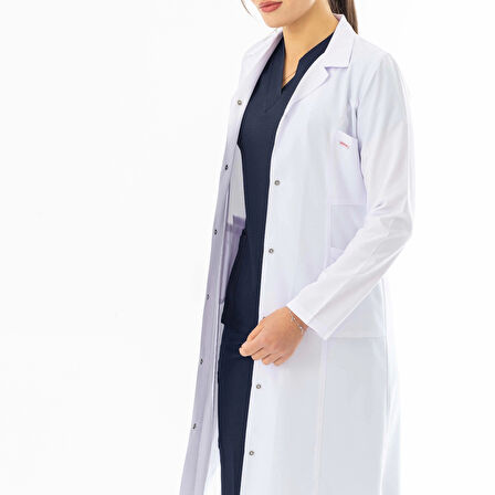 Spor Yaka Maxi Boy Kadın Doktor Önlüğü Alpaka Kumaş Beyaz (BKO008)