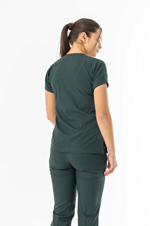 Likra Yarasa Kol Doktor Hemşire Forması Alt Üst Takım Avcı Yeşili (LYRS1004)