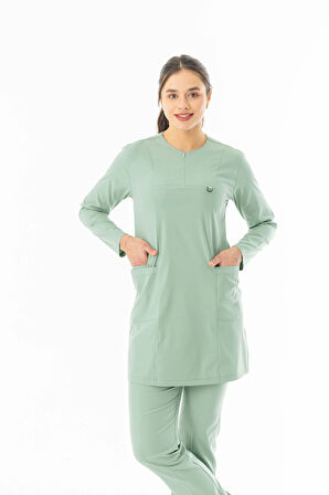 Likra Uzun Kol Doktor Hemşire Forması Alt Üst Takım Küf Yeşili (LTST20020)