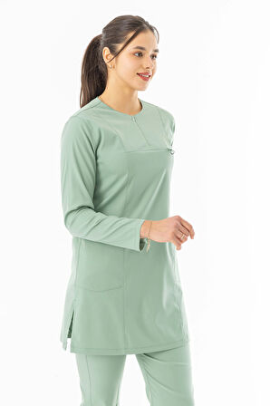 Likra Uzun Kol Doktor Hemşire Forması Alt Üst Takım Küf Yeşili (LTST20020)