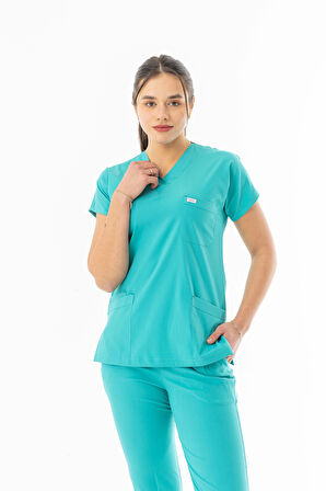 Likra Yarasa Kol Doktor Hemşire Forması Alt Üst Takım Turkuaz (LYRS1017)