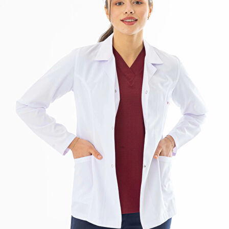 Spor Yaka Kulplu Kadın Doktor Önlüğü Alpaka Kumaş Ceket Boy (BKO005)