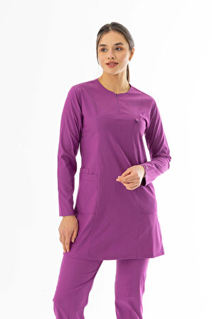 Likra Uzun Kol Doktor Hemşire Forması Alt Üst Takım Fuşya (LTST200015)