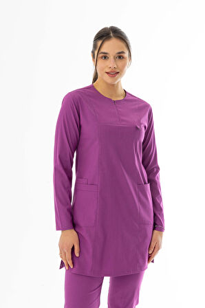 Likra Uzun Kol Doktor Hemşire Forması Alt Üst Takım Fuşya (LTST200015)