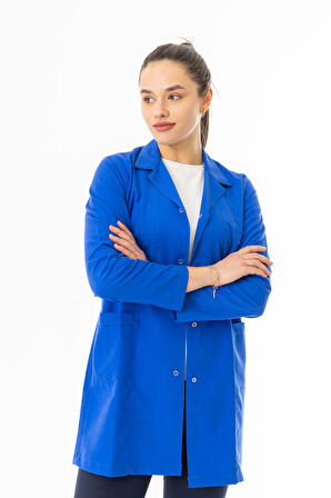 Spor Yaka Uzun Kol Personel Önlüğü Alpaka Kumaş  Saks Mavisi (RNK108)