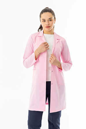 Spor Yaka Uzun Kol Kadın Personel Önlüğü Alpaka Kumaş Pembe (RNK111)