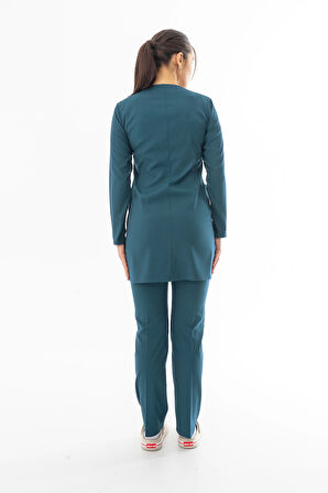 Likra Uzun Kol Doktor Hemşire Forması Alt Üst Takım Petrol Yeşili (LTST20021)