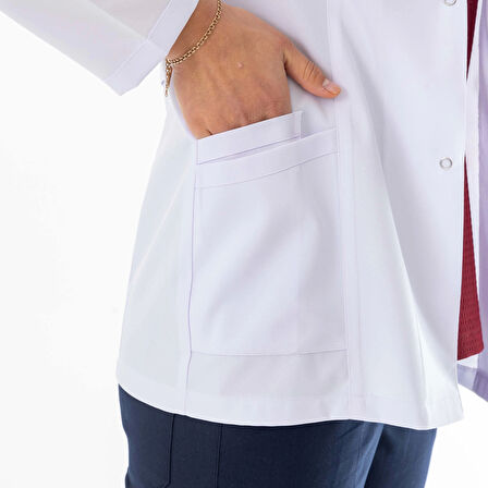 Spor Yaka Kulplu Kadın Doktor Önlüğü Alpaka Kumaş Ceket Boy (BKO005)