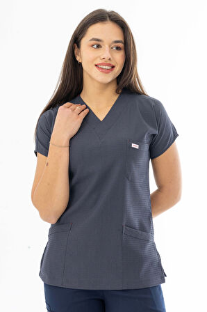 Gofre Likra Yarasa Kol Doktor Hemşire Tek Üst Forma Füme Gri (GFR3005)