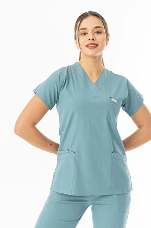 Likra Yarasa Kol Doktor Hemşire Forması Alt Üst Takım Filiz Yeşili (LYRS1023)