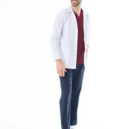 Spor Yaka Ceket Boy Erkek Doktor Önlüğü Alpaka Kumaş Beyaz (BEO101)