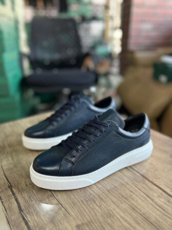 1090 LACİVERT CİLT HAKİKİ DERİ ERKEK SNEAKERS