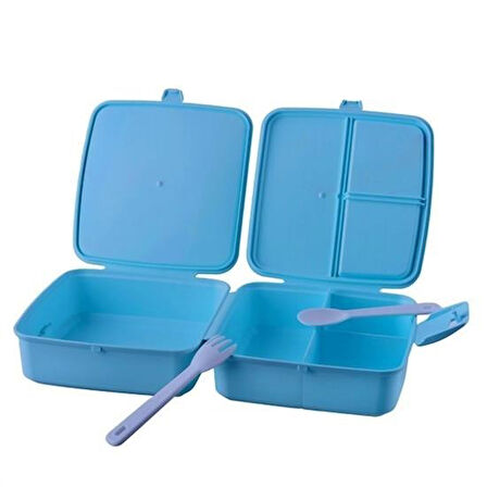 Meleners® Kendiliğinden Kaşık Çatallı Beslenme Kutusu 4 Bölmeli Çocuk Beslenme Kabı Saklama Kutusu