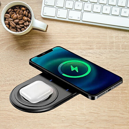 Meleners® 2si 1arada Kablosuz Saat,Kulaklık ve Telefon Hızlı Şarj Etme Aparatı