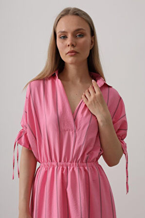 Beli Lastikli Elbise - Pembe