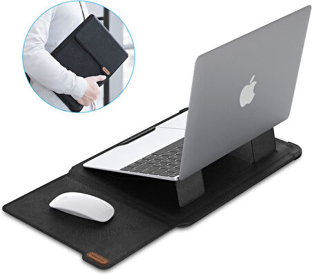 Nillkin 15.6" Dizüstü Bilgisayar Kılıfı [Ayarlanabilir Dizüstü Bilgisayar Standı ve Fare Altlığı] İş Darbeye Dayanıklı PU Laptop Çantası 16" / 15" MacBook Pro 15.6" Dell Lenovo HP Acer Samsung// Vegan deri//