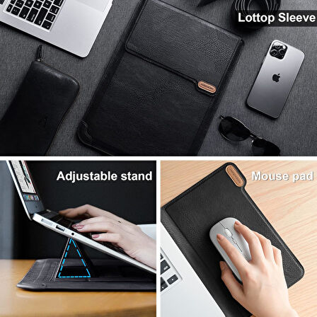 Nillkin 15.6" Dizüstü Bilgisayar Kılıfı [Ayarlanabilir Dizüstü Bilgisayar Standı ve Fare Altlığı] İş Darbeye Dayanıklı PU Laptop Çantası 16" / 15" MacBook Pro 15.6" Dell Lenovo HP Acer Samsung// Vegan deri//