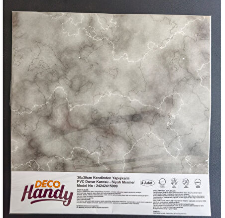 DecoHandy  Pvc Duvar Karosu 30x30cm 4'lü Paket - Mermer Desenli Siyah 0,36m2