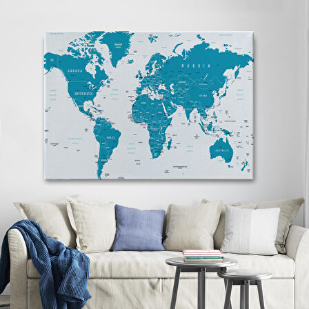 Harita Sepeti Dünya Haritası Dekoratif Kanvas Tablo 1052