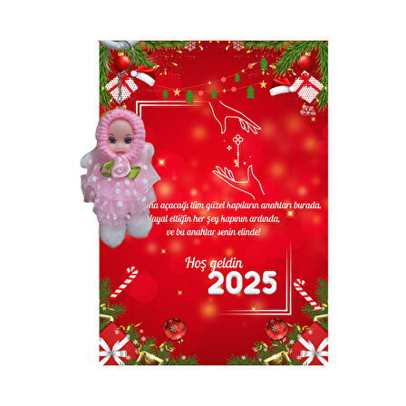 Yeni Yıl 2025 Kart Üzerinde Anahtarlık (Kişiye Özel Yazı Yazdırılabilir) Tütü Bebek  5 Adet