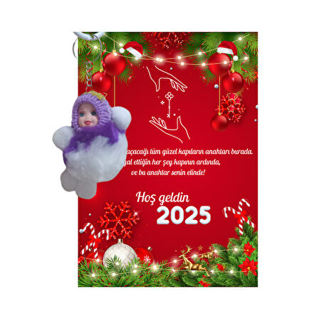 Yeni Yıl Geyik Kart Üzerinde Anahtarlık (Kişiye Özel Yazı Yazdırılabilir) Peluş Bebek 