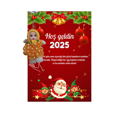 Yeni Yıl Noel Baba Kart Üzerinde Anahtarlık (Kişiye Özel Yazı Yazdırılabilir) Tütü Bebek  5 Adet