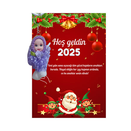 Yeni Yıl Noel Baba Kart Üzerinde Anahtarlık (Kişiye Özel Yazı Yazdırılabilir) Tütü Bebek  5 Adet