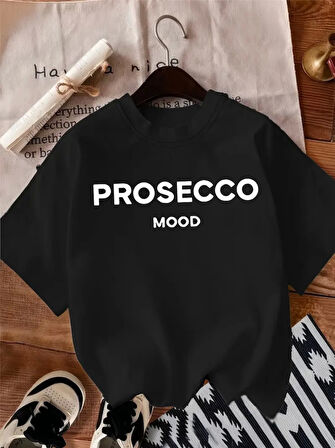 Baskılı Oversize Bisiklet Yaka T-shirt - Siyah