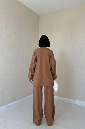 Camel Klasik Fitilli Kazak Ve Pantolon Takım