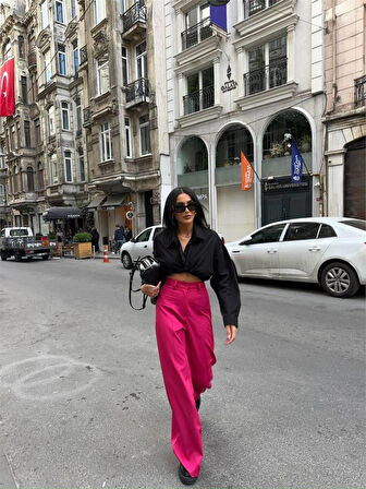 PANTOLON KAPALI CEP DETAYLI SALAŞ PANTOLON - Fuşya