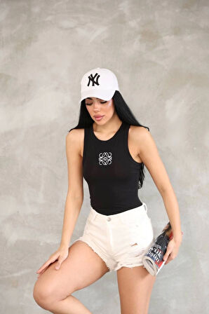 Kolsuz Nakışlı Badi Bluz - Siyah