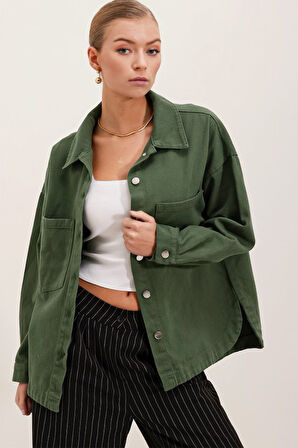 20192 Oversize Gabardin Gömlek Ceket - Haki