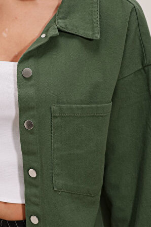 20192 Oversize Gabardin Gömlek Ceket - Haki