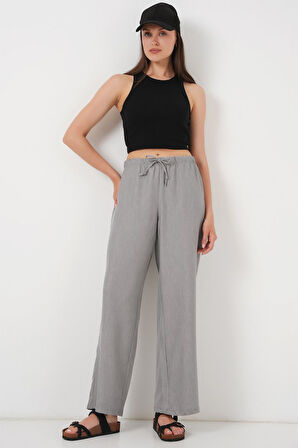 Geniş Paça Keten Pantolon 6735 - Gri