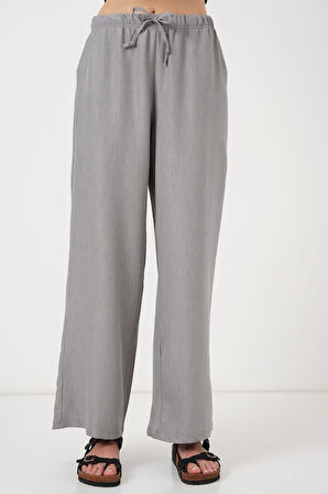 Geniş Paça Keten Pantolon 6735 - Gri