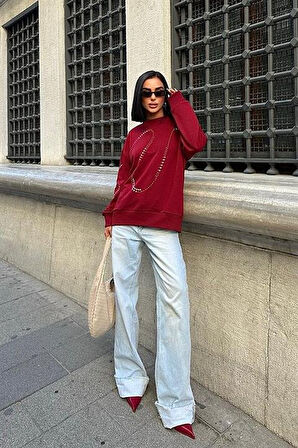 Gümüş Taşlı Sweatshirt 8052