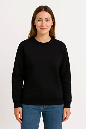 Üç İplik Düz Bisiklet Yaka SweatShirt  - Siyah