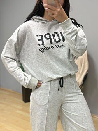 Kadın Uzun Kollu Nope Baskılı Beli Ribanalı Ikili Takım