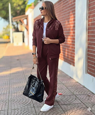 Kadın Uzun Kollu önden Fermuarlı Pul Payetli Alt üst Viskon Iki Iplik Takım