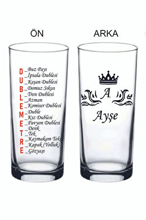 Tekli Kişiye Özel Çift Taraflı Baskı Isimli Baskılı Rakı Ve Meşrubat Bardağı