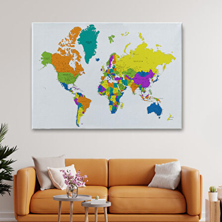 Harita Sepeti Dünya Haritası Detaylı Dekoratif Kanvas Tablo 1054