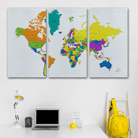 Harita Sepeti Dünya Haritası Detaylı Dekoratif Kanvas Tablo 1054