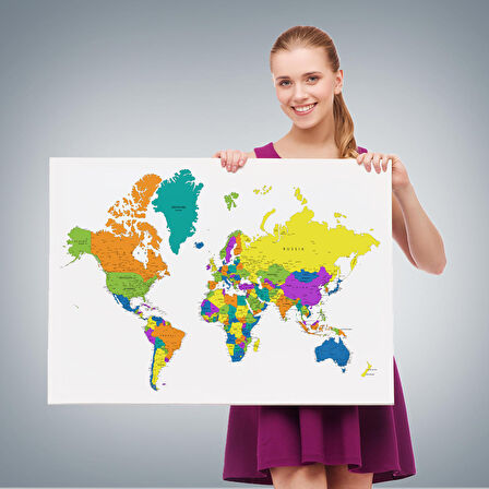 Harita Sepeti Dünya Haritası Detaylı Dekoratif Kanvas Tablo 1054